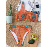 Indian Boho Hippie Elephant Print One Shoulder Bikini Top