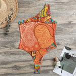Indian Boho Hippie Elephant Print One Shoulder Bodysuit