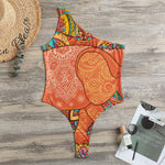 Indian Boho Hippie Elephant Print One Shoulder Bodysuit