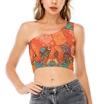Indian Boho Hippie Elephant Print One Shoulder Crop Top