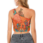 Indian Boho Hippie Elephant Print One Shoulder Crop Top