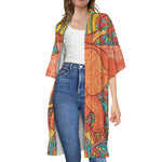Indian Boho Hippie Elephant Print Open Front Beach Cover Up