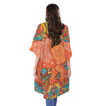 Indian Boho Hippie Elephant Print Open Front Beach Cover Up