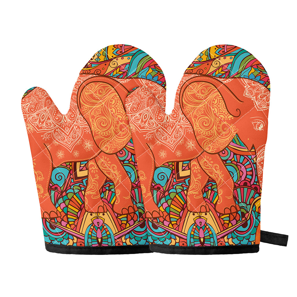 Indian Boho Hippie Elephant Print Oven Mitts