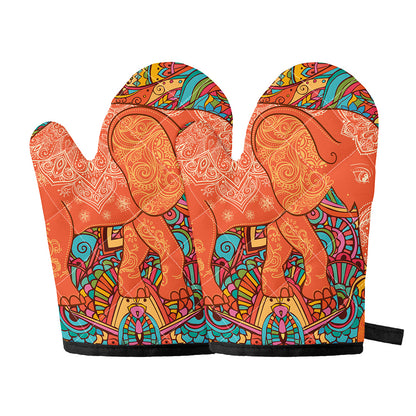 Indian Boho Hippie Elephant Print Oven Mitts