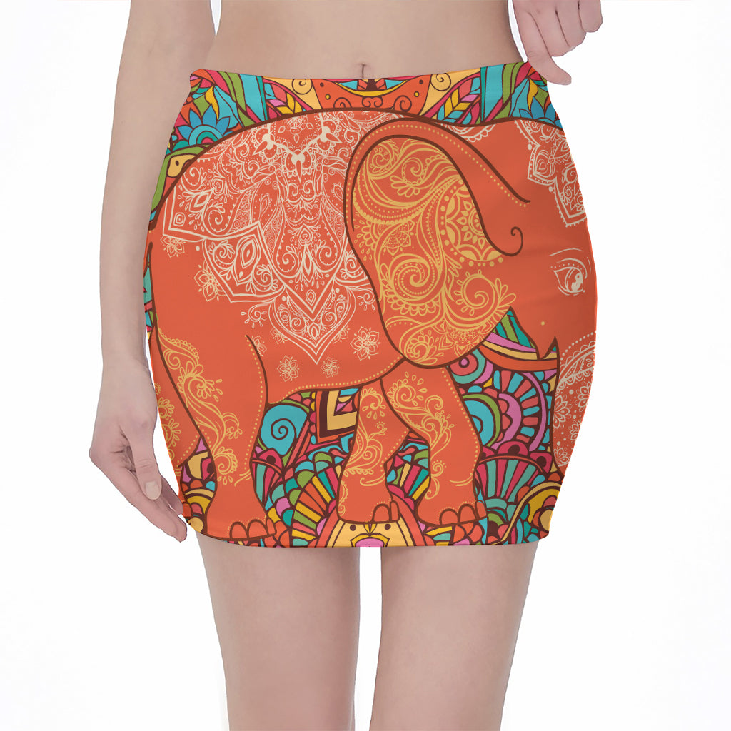 Indian Boho Hippie Elephant Print Pencil Mini Skirt