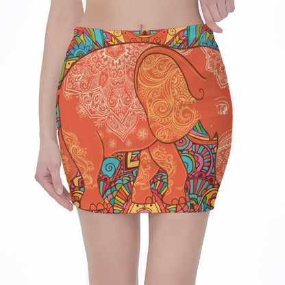 Indian Boho Hippie Elephant Print Pencil Mini Skirt