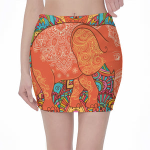 Indian Boho Hippie Elephant Print Pencil Mini Skirt