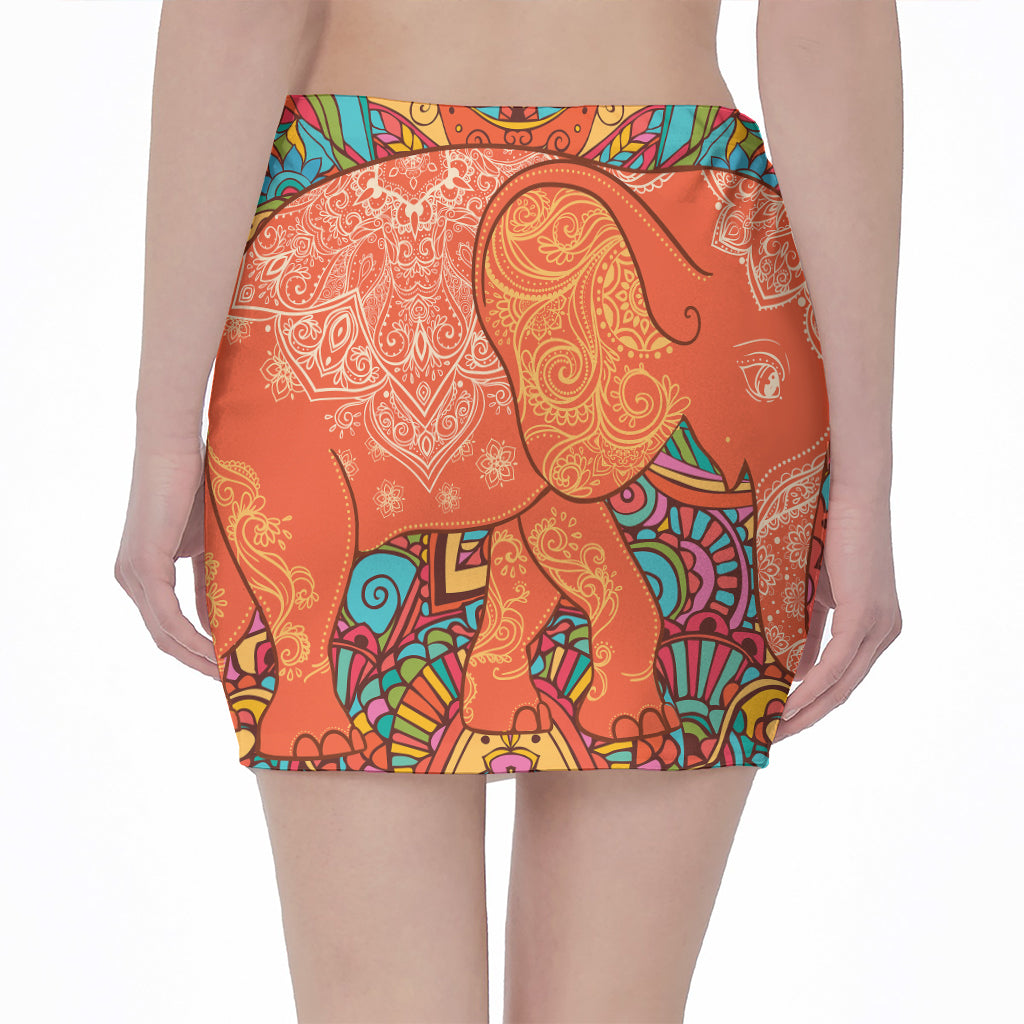 Indian Boho Hippie Elephant Print Pencil Mini Skirt