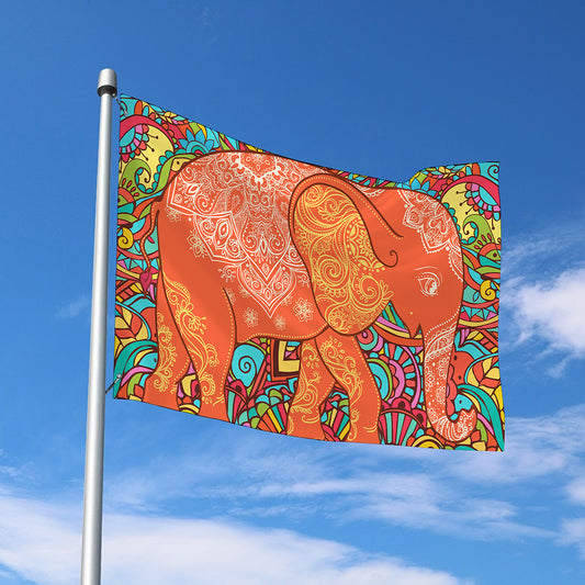 Indian Boho Hippie Elephant Print Polyester Flag