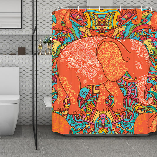Indian Boho Hippie Elephant Print Polyester Shower Curtain