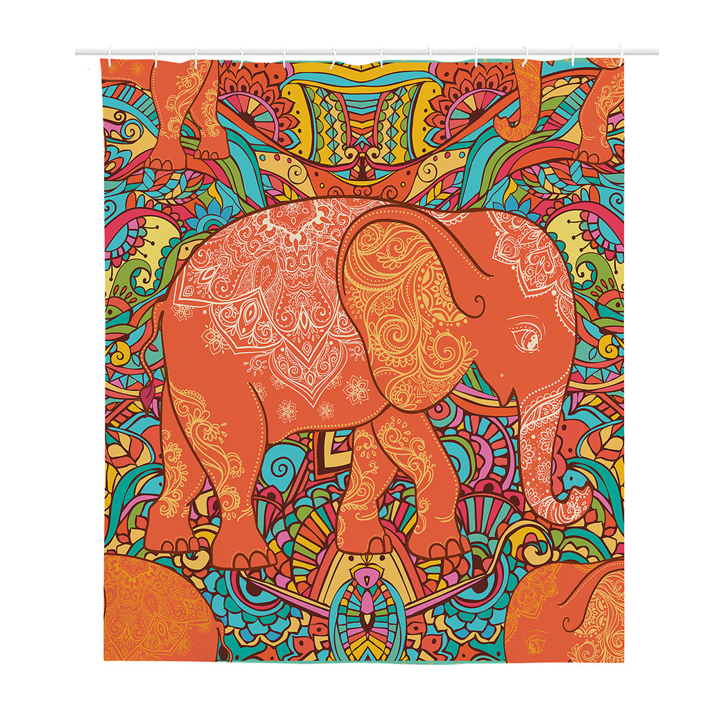 Indian Boho Hippie Elephant Print Polyester Shower Curtain