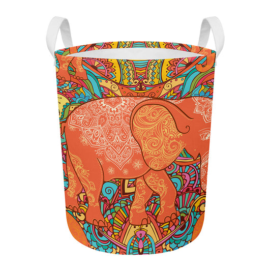Indian Boho Hippie Elephant Print Round Laundry Basket