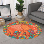 Indian Boho Hippie Elephant Print Round Rug