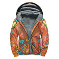 Indian Boho Hippie Elephant Print Sherpa Lined Zip Up Hoodie
