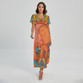 Indian Boho Hippie Elephant Print Short Sleeve Maxi Dress