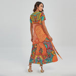 Indian Boho Hippie Elephant Print Short Sleeve Maxi Dress