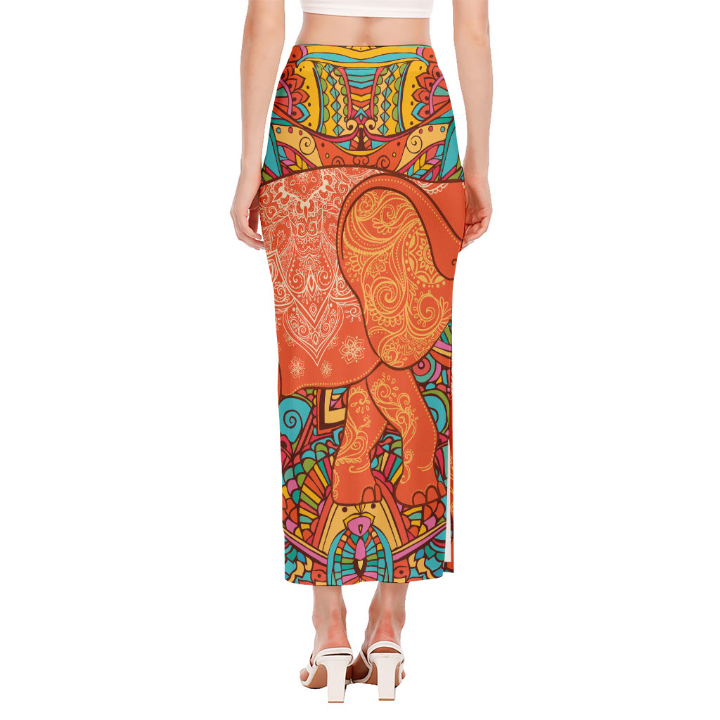 Indian Boho Hippie Elephant Print Side Slit Maxi Skirt