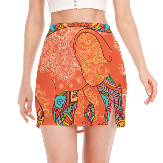 Indian Boho Hippie Elephant Print Side Slit Mini Skirt