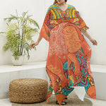 Indian Boho Hippie Elephant Print Silk V-Neck Kaftan Dress
