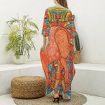 Indian Boho Hippie Elephant Print Silk V-Neck Kaftan Dress