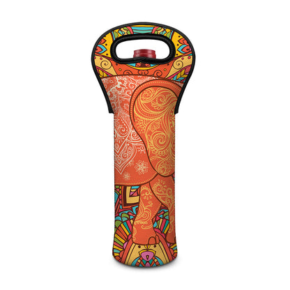 Indian Boho Hippie Elephant Print Single Neoprene Wine Tote