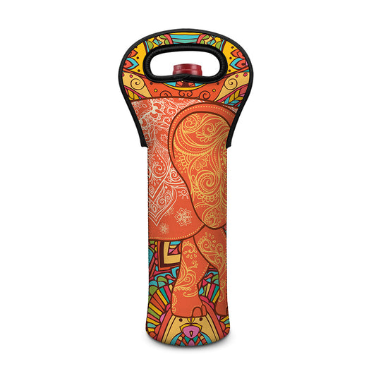 Indian Boho Hippie Elephant Print Single Neoprene Wine Tote
