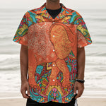 Indian Boho Hippie Elephant Print Textured Short Sleeve Shirt