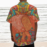 Indian Boho Hippie Elephant Print Textured Short Sleeve Shirt