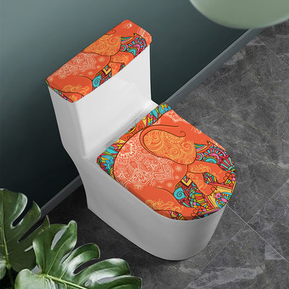 Indian Boho Hippie Elephant Print Toilet Lid And Tank Cover Set