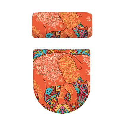 Indian Boho Hippie Elephant Print Toilet Lid And Tank Cover Set