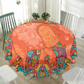 Indian Boho Hippie Elephant Print Waterproof Round Tablecloth