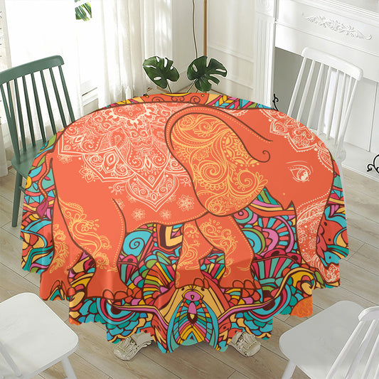Indian Boho Hippie Elephant Print Waterproof Round Tablecloth