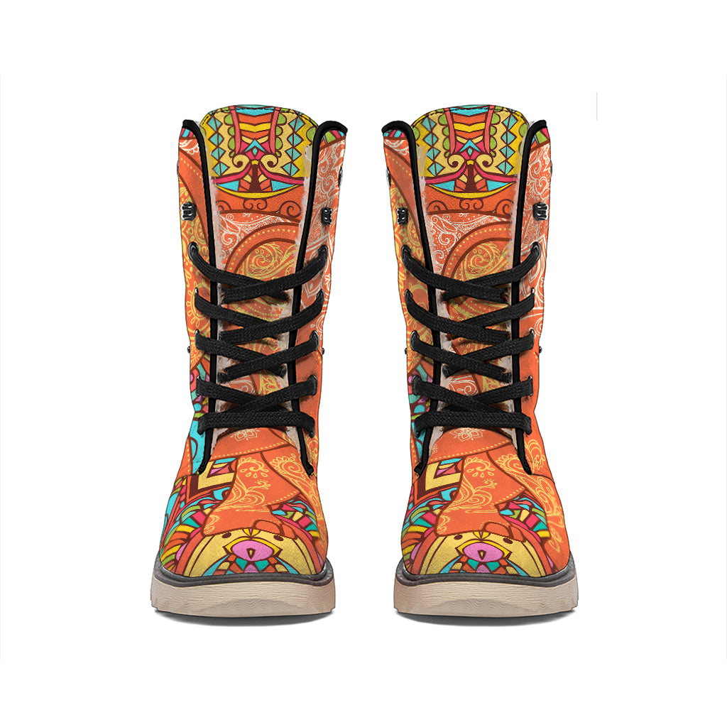 Indian Boho Hippie Elephant Print Winter Boots