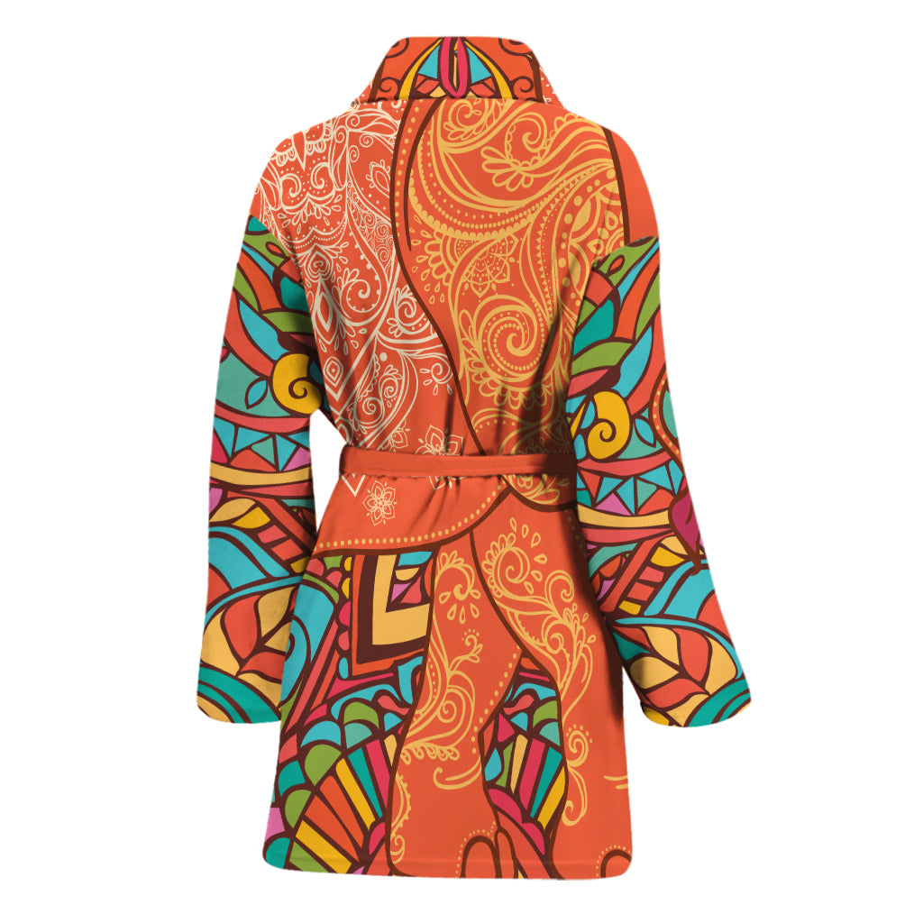 Indian Boho Hippie Elephant Print Women's Bathrobe
