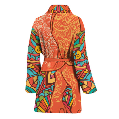 Indian Boho Hippie Elephant Print Women's Bathrobe