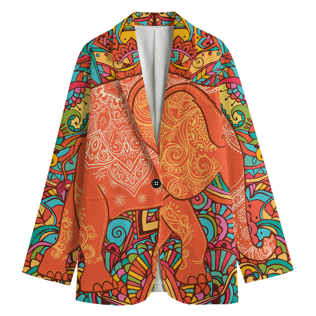 Indian Boho Hippie Elephant Print Women's Blazer