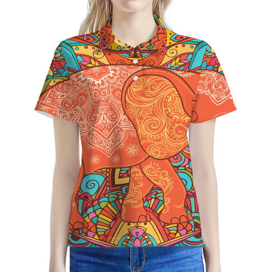 Indian Boho Hippie Elephant Print Women's Polo Shirt