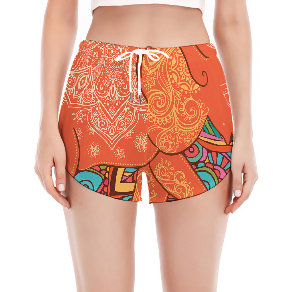 Indian Boho Hippie Elephant Print Women's Split Running Shorts