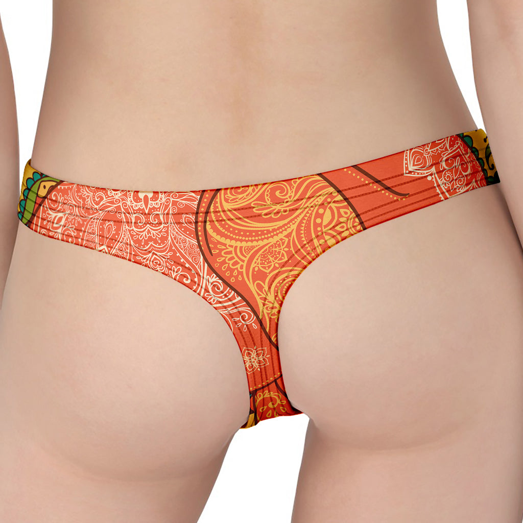 Indian Boho Hippie Elephant Print Women's Thong