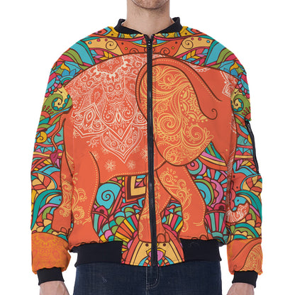Indian Boho Hippie Elephant Print Zip Sleeve Bomber Jacket