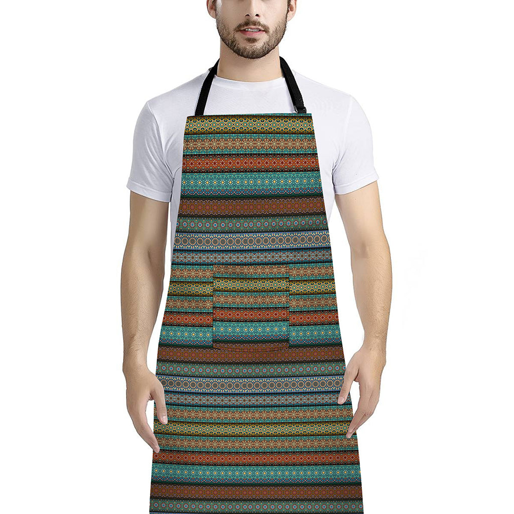 Indian Ethnic Pattern Print Bib Apron With Pocket