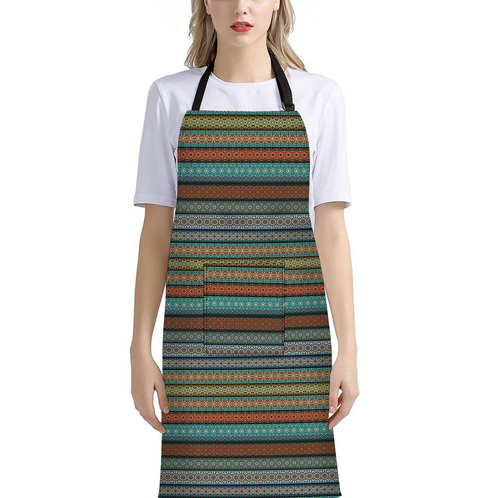 Indian Ethnic Pattern Print Bib Apron With Pocket