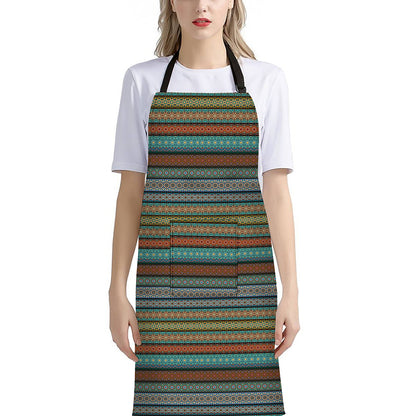 Indian Ethnic Pattern Print Bib Apron With Pocket