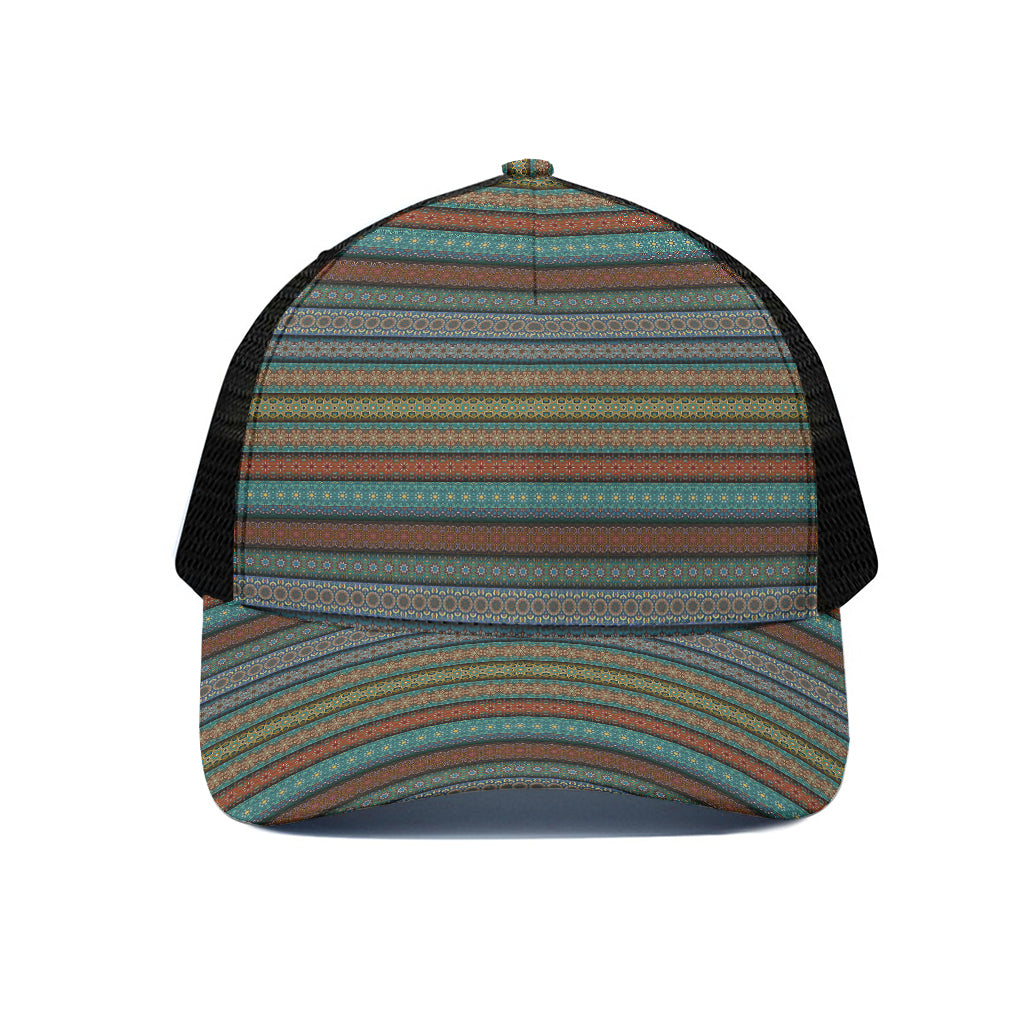 Indian Ethnic Pattern Print Black Mesh Trucker Cap