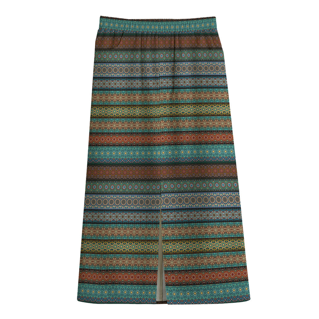 Indian Ethnic Pattern Print Cotton Front Slit Maxi Skirt