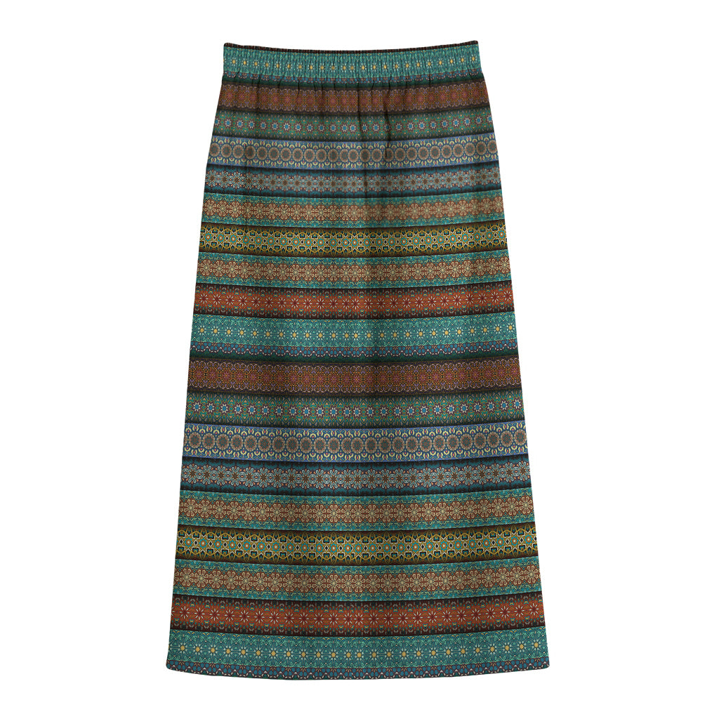 Indian Ethnic Pattern Print Cotton Front Slit Maxi Skirt