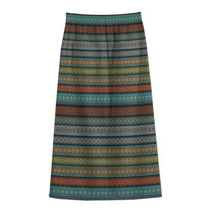 Indian Ethnic Pattern Print Cotton Front Slit Maxi Skirt