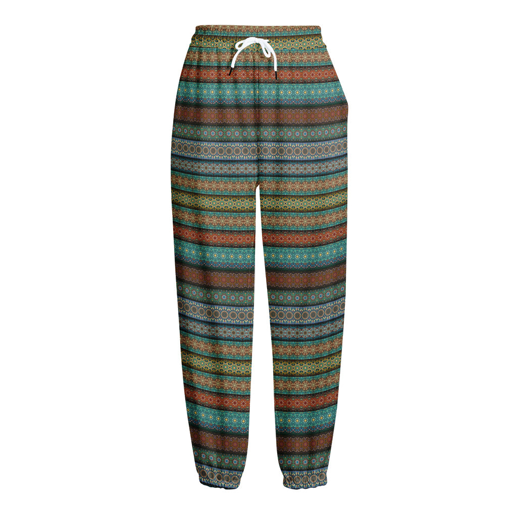 Indian Ethnic Pattern Print Fleece Lined Knit Pants
