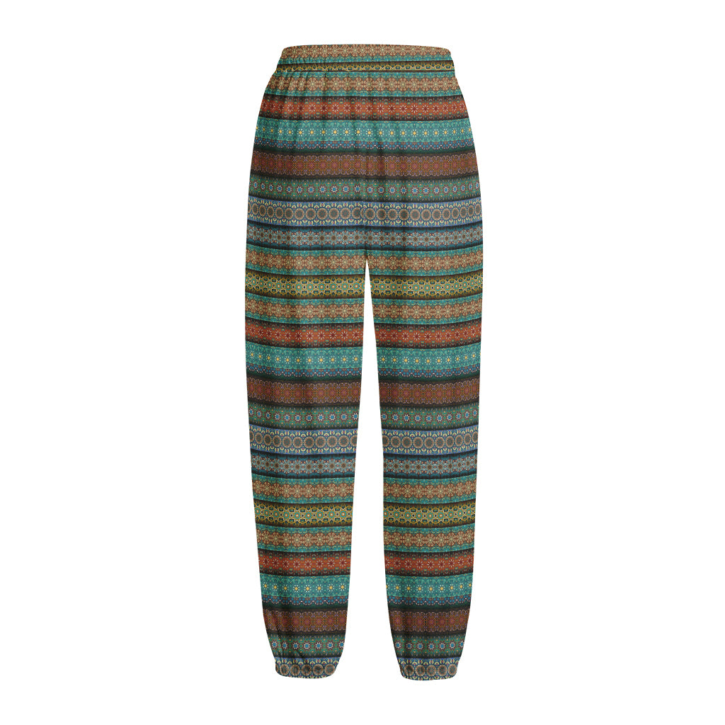 Indian Ethnic Pattern Print Fleece Lined Knit Pants